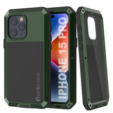 Load image into Gallery viewer, iPhone 15 Pro Metal Case, Heavy Duty Military Grade Armor Cover [shock proof] Full Body Hard [Dark Green]
