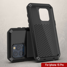 Load image into Gallery viewer, iPhone 15 Pro Metal Case, Heavy Duty Military Grade Armor Cover [shock proof] Full Body Hard [Black]
