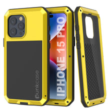 Load image into Gallery viewer, iPhone 15 Pro Metal Case, Heavy Duty Military Grade Armor Cover [shock proof] Full Body Hard [Yellow]
