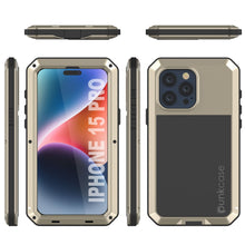 Load image into Gallery viewer, iPhone 15 Pro Metal Case, Heavy Duty Military Grade Armor Cover [shock proof] Full Body Hard [Gold]
