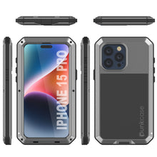 Load image into Gallery viewer, iPhone 15 Pro Metal Case, Heavy Duty Military Grade Armor Cover [shock proof] Full Body Hard [Silver]
