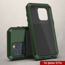 Load image into Gallery viewer, iPhone 15 Pro Metal Case, Heavy Duty Military Grade Armor Cover [shock proof] Full Body Hard [Dark Green]
