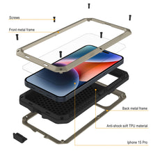 Load image into Gallery viewer, iPhone 15 Pro Metal Case, Heavy Duty Military Grade Armor Cover [shock proof] Full Body Hard [Gold]
