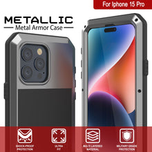 Load image into Gallery viewer, iPhone 15 Pro Metal Case, Heavy Duty Military Grade Armor Cover [shock proof] Full Body Hard [Silver]
