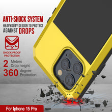 Load image into Gallery viewer, iPhone 15 Pro Metal Case, Heavy Duty Military Grade Armor Cover [shock proof] Full Body Hard [Yellow]
