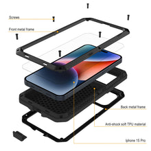 Load image into Gallery viewer, iPhone 15 Pro Metal Case, Heavy Duty Military Grade Armor Cover [shock proof] Full Body Hard [Black]
