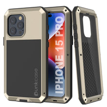 Load image into Gallery viewer, iPhone 15 Pro Metal Case, Heavy Duty Military Grade Armor Cover [shock proof] Full Body Hard [Gold]
