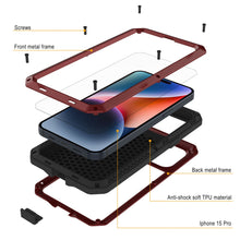 Load image into Gallery viewer, iPhone 15 Pro Metal Case, Heavy Duty Military Grade Armor Cover [shock proof] Full Body Hard [Red]
