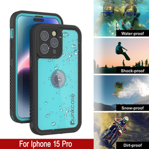 iPhone 15 Pro Waterproof IP68 Case, Punkcase [Teal] [StudStar Series] [Slim Fit]