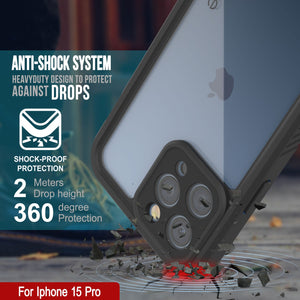 iPhone 15 Pro Waterproof IP68 Case, Punkcase [Clear] [StudStar Series] [Slim Fit] [Dirtproof]