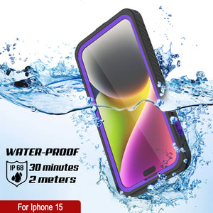 iPhone 15  Waterproof Case, Punkcase [Extreme Series] Armor Cover W/ Built In Screen Protector [Purple]