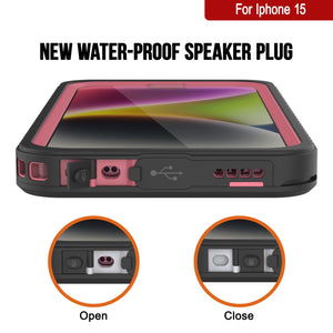 iPhone 15  Waterproof Case, Punkcase [Extreme Series] Armor Cover W/ Built In Screen Protector [Pink]