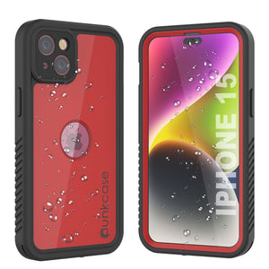 iPhone 15 Waterproof IP68 Case, Punkcase [Red] [StudStar Series] [Slim Fit]