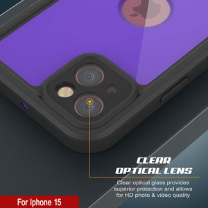 iPhone 15 Waterproof IP68 Case, Punkcase [Purple] [StudStar Series] [Slim Fit] [Dirtproof]