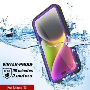 iPhone 15 Waterproof IP68 Case, Punkcase [Purple] [StudStar Series] [Slim Fit] [Dirtproof]