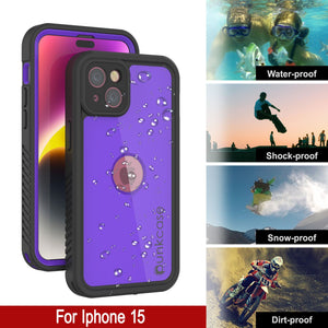 iPhone 15 Waterproof IP68 Case, Punkcase [Purple] [StudStar Series] [Slim Fit] [Dirtproof]