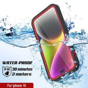 iPhone 15 Waterproof IP68 Case, Punkcase [Red] [StudStar Series] [Slim Fit]