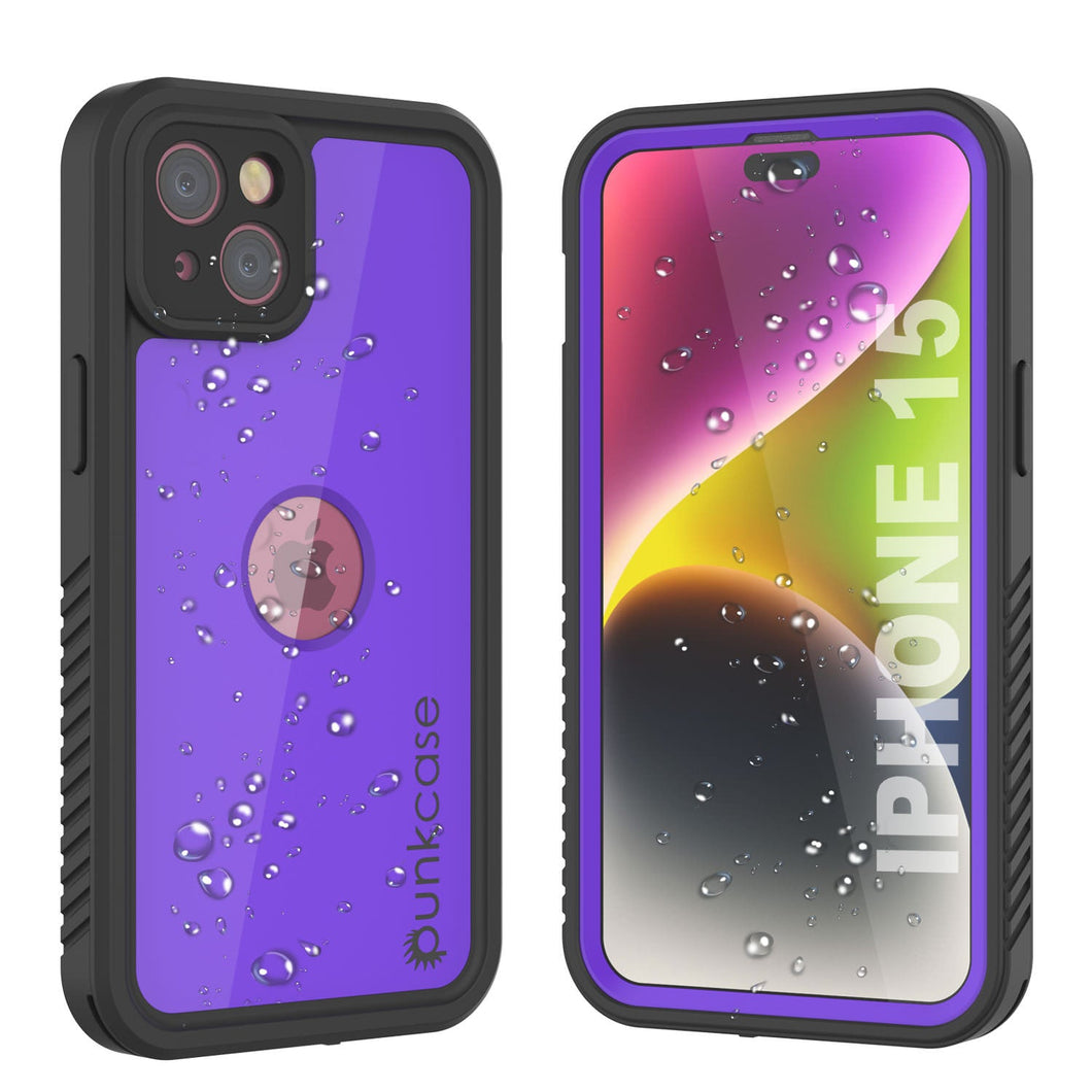 iPhone 15 Waterproof IP68 Case, Punkcase [Purple] [StudStar Series] [Slim Fit] [Dirtproof]