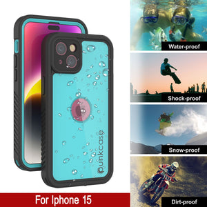 iPhone 15 Waterproof IP68 Case, Punkcase [Teal] [StudStar Series] [Slim Fit]