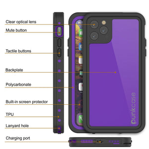 iPhone 11 Pro Waterproof IP68 Case, Punkcase [Purple] [StudStar Series] [Slim Fit] [Dirtproof]