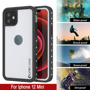 iPhone 12 Mini Waterproof IP68 Case, Punkcase [White] [StudStar Series] [Slim Fit] [Dirtproof]