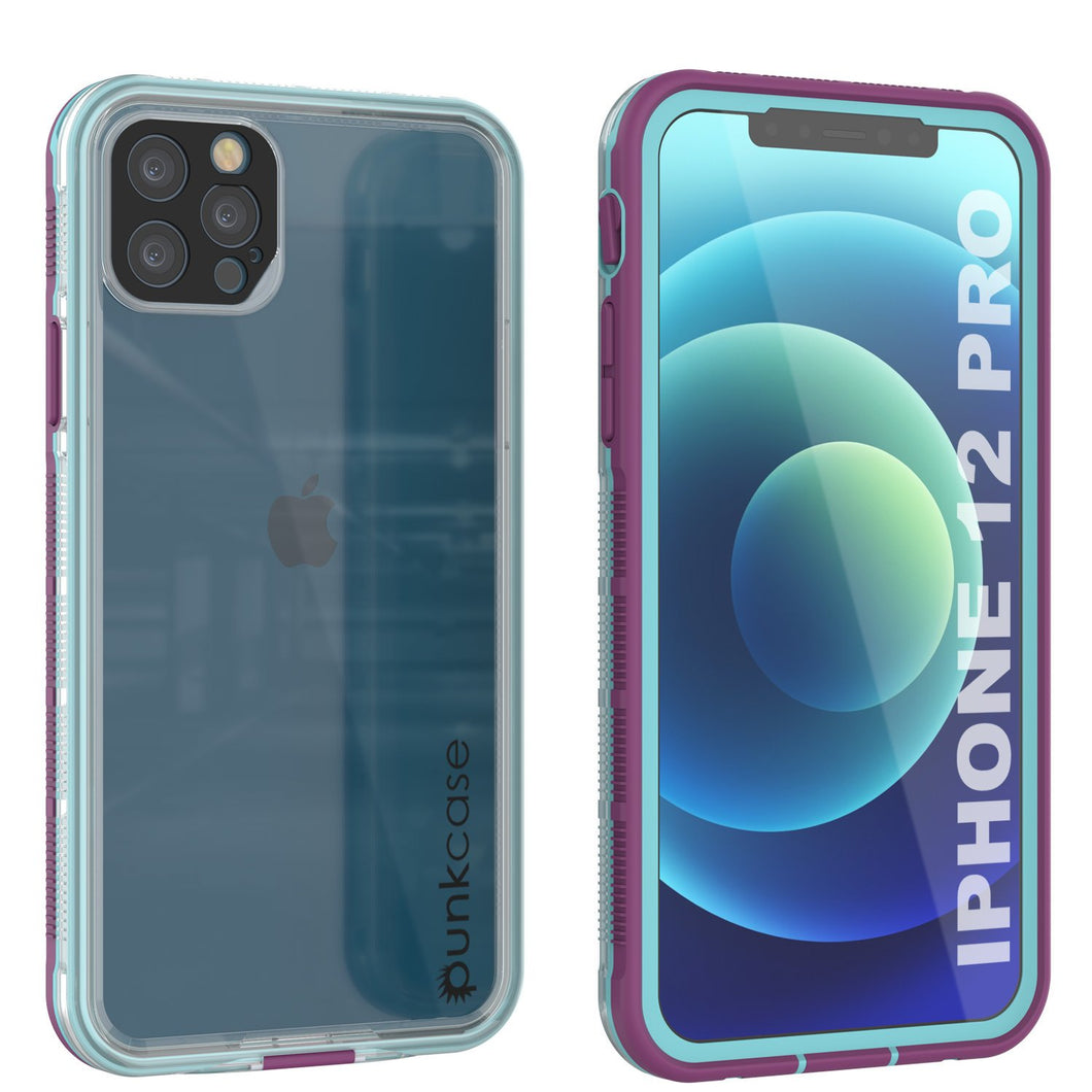 Punkcase iPhone 12 Pro Waterproof Case [Aqua Series] Armor Cover [Clear Purple] [Clear Back]