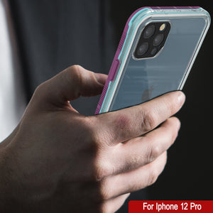 Punkcase iPhone 12 Pro Waterproof Case [Aqua Series] Armor Cover [Clear Purple] [Clear Back]