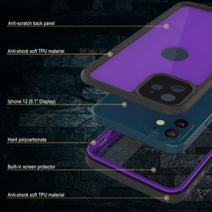 iPhone 12 Waterproof IP68 Case, Punkcase [Purple] [StudStar Series] [Slim Fit] [Dirtproof]