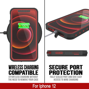 iPhone 12 Waterproof IP68 Case, Punkcase [Red] [StudStar Series] [Slim Fit]