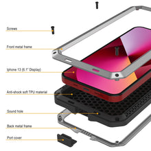 Load image into Gallery viewer, iPhone 13 Metal Case, Heavy Duty Military Grade Armor Cover [shock proof] Full Body Hard [Silver]
