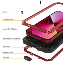 Load image into Gallery viewer, iPhone 13 Metal Case, Heavy Duty Military Grade Armor Cover [shock proof] Full Body Hard [Red]
