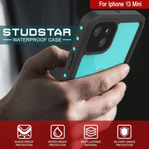 iPhone 13 Mini Waterproof IP68 Case, Punkcase [Teal] [StudStar Series] [Slim Fit]