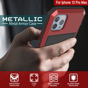 iPhone 13 Pro Max Metal Case, Heavy Duty Military Grade Armor Cover [shock proof] Full Body Hard [Red]