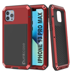 iPhone 13 Pro Max Metal Case, Heavy Duty Military Grade Armor Cover [shock proof] Full Body Hard [Red]