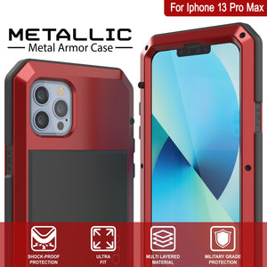 iPhone 13 Pro Max Metal Case, Heavy Duty Military Grade Armor Cover [shock proof] Full Body Hard [Red]