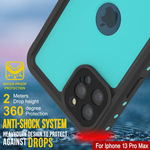 iPhone 13 Pro Max Waterproof IP68 Case, Punkcase [Teal] [StudStar Series] [Slim Fit]