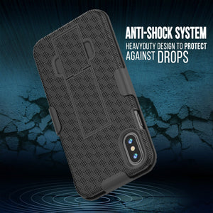 Punkcase iPhone 12 Pro Max Case With Tempered Glass Screen Protector, Holster Belt Clip & Built-In Kickstand [Black]