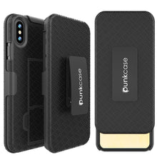 Load image into Gallery viewer, Punkcase iPhone 12 Pro Max Case With Tempered Glass Screen Protector, Holster Belt Clip &amp; Built-In Kickstand [Black]
