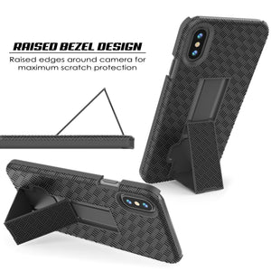 Punkcase iPhone 12 Pro Max Case With Tempered Glass Screen Protector, Holster Belt Clip & Built-In Kickstand [Black]