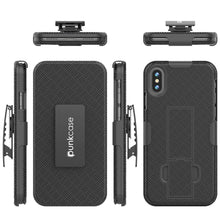 Load image into Gallery viewer, Punkcase iPhone 12 Pro Max Case With Tempered Glass Screen Protector, Holster Belt Clip &amp; Built-In Kickstand [Black]
