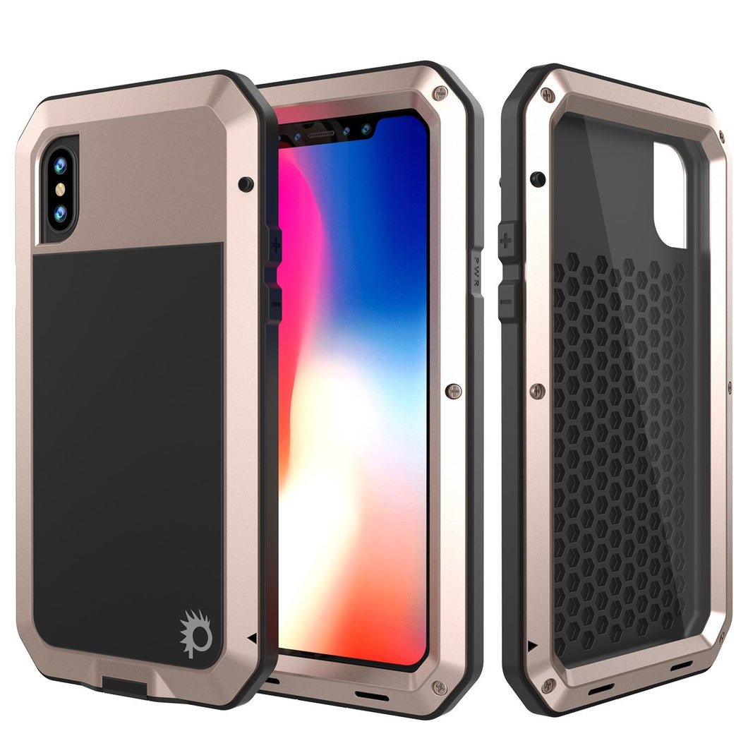iPhone XS Max Metal Case, Heavy Duty Military Grade Armor Cover [shock proof] Full Body Hard [Gold]