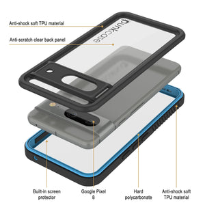 Google Pixel 8  Waterproof Case, Punkcase [Extreme Series] Armor Cover W/ Built In Screen Protector [Light Blue]