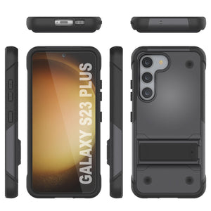 Punkcase Galaxy S23+ Plus Case [Reliance Series] Protective Hybrid Military Grade Cover W/Built-in Kickstand [grey-Black]