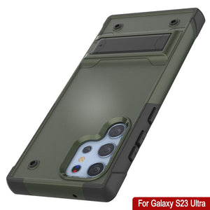 Punkcase Galaxy S23 Ultra Case [Reliance Series] Protective Hybrid Military Grade Cover W/Built-in Kickstand [Army-Green-Black]