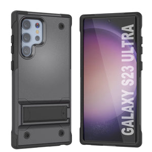 Punkcase Galaxy S23 Ultra Case [Reliance Series] Protective Hybrid Military Grade Cover W/Built-in Kickstand [Grey-Black]