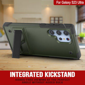 Punkcase Galaxy S23 Ultra Case [Reliance Series] Protective Hybrid Military Grade Cover W/Built-in Kickstand [Army-Green-Black]