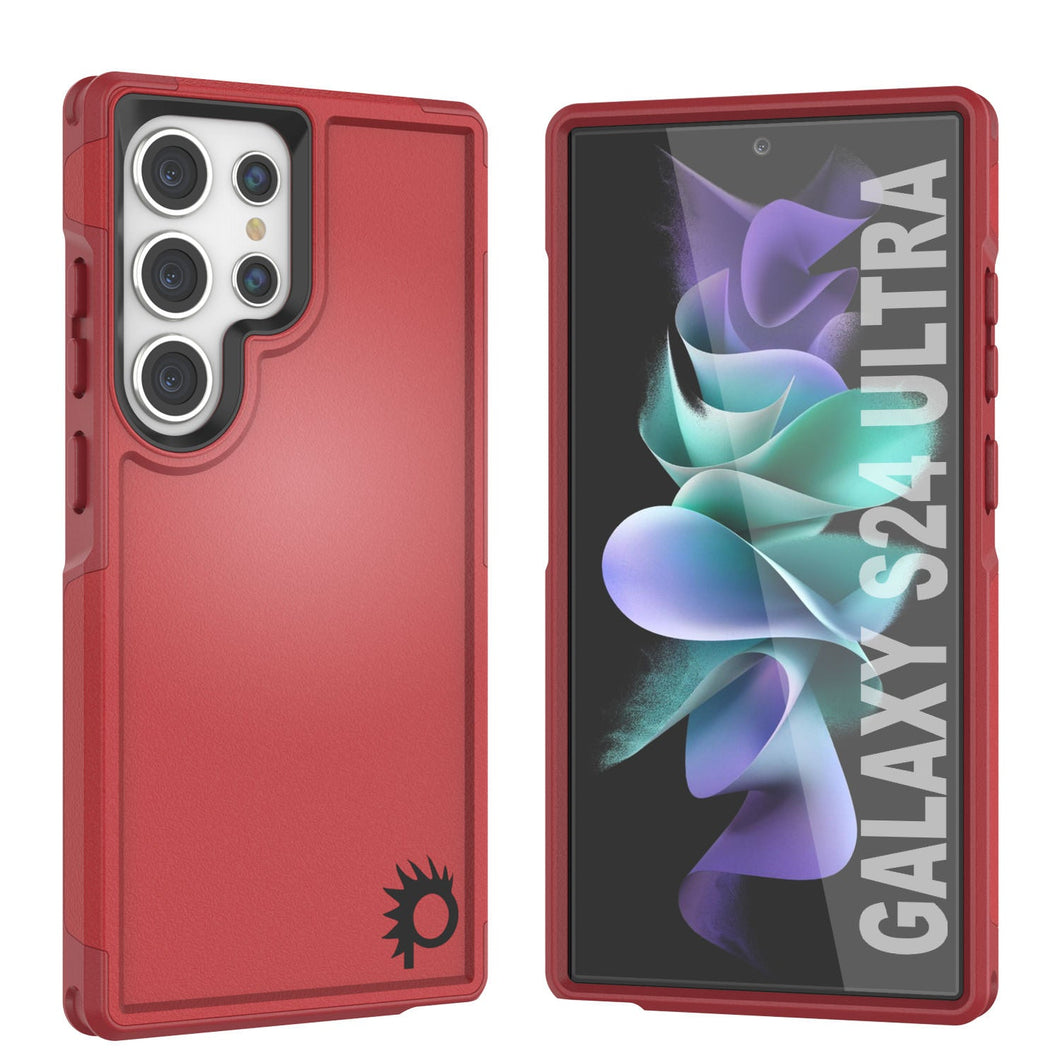 PunkCase Galaxy S24 Ultra Case, [Spartan 2.0 Series] Clear Rugged Heavy Duty Cover [Red]