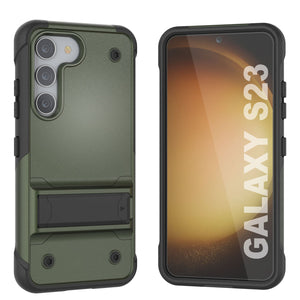 Punkcase Galaxy S23 Case [Reliance Series] Protective Hybrid Military Grade Cover W/Built-in Kickstand [Army Green-Black]