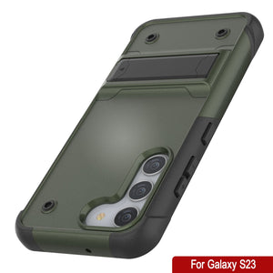 Punkcase Galaxy S23 Case [Reliance Series] Protective Hybrid Military Grade Cover W/Built-in Kickstand [Army Green-Black]