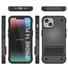 Load image into Gallery viewer, Punkcase iPhone 14 Plus Case [Reliance Series] Protective Hybrid Military Grade Cover W/Built-in Kickstand [Grey-Black]

